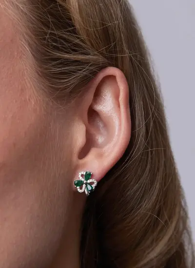 Shamrock Earrings with Green & White Cubic Zirconia